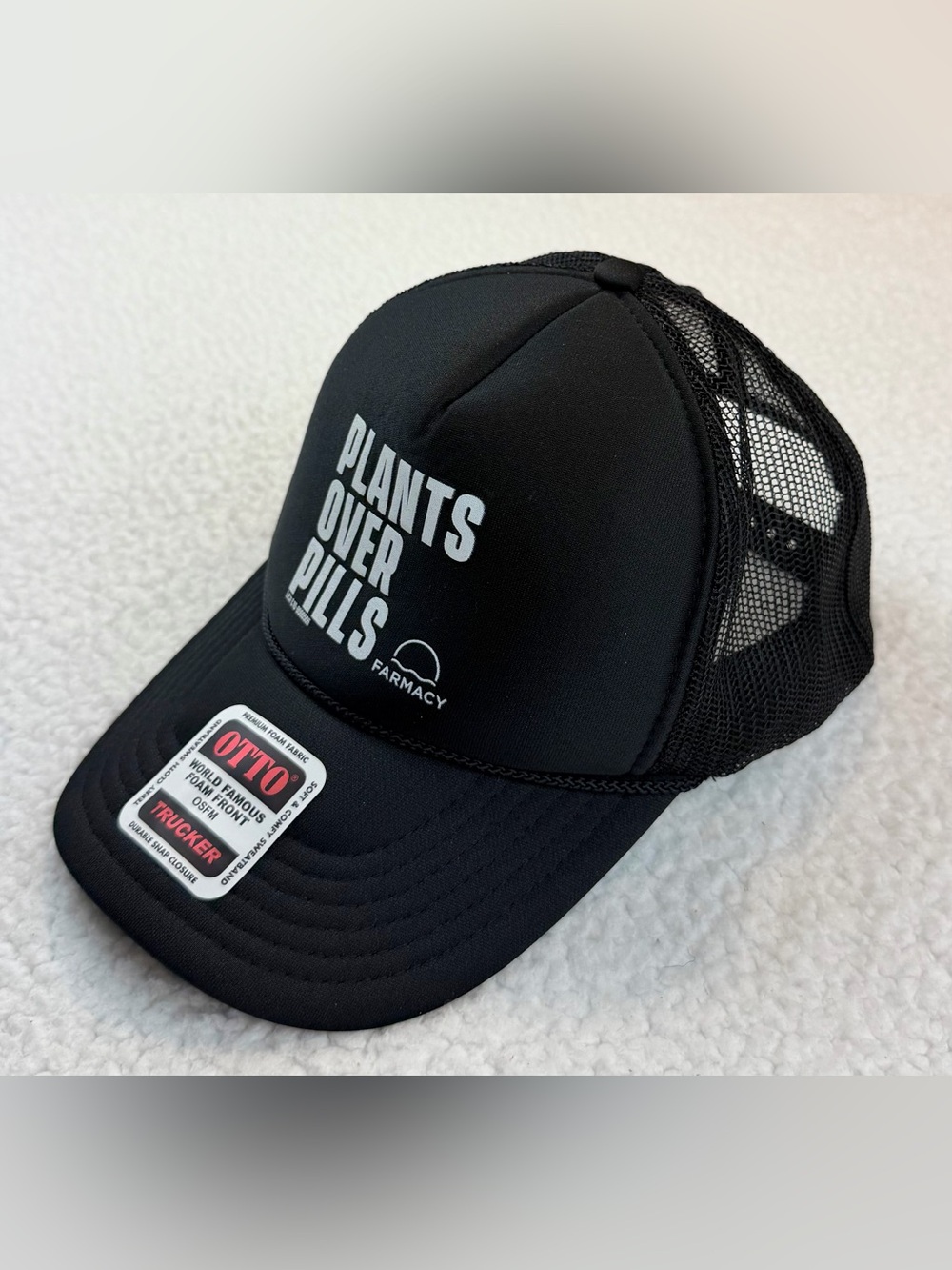 (NWOT) OTTO • Farmacy Black/White "Plants Over Pills" Trucker Hat, OS - Picture 4 of 11